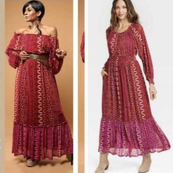 Women's - Knox Rose Deep Hibiscus Long
Sleeve Maxi Dress Smocked Mesh Dress new - Picture 1 of 8